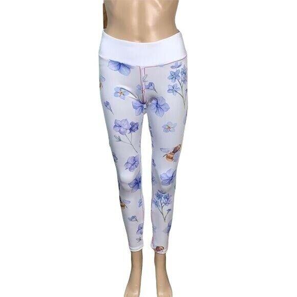 Society6 Womens Leggings Ankle Length Floral and Bees Print Athletic Yoga Small - Picture 1 of 9